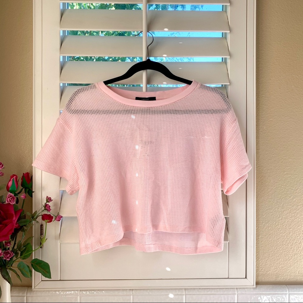 Forever 21 Light Pink Breathable Mesh Cropped Tee